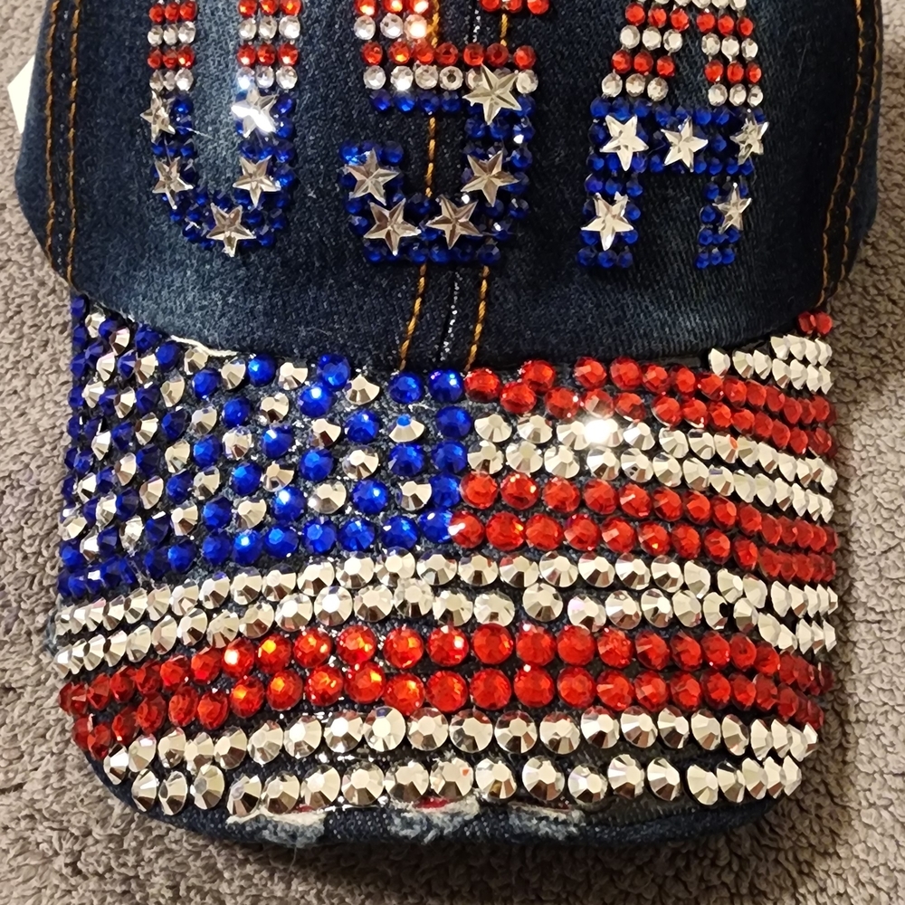 New Rhinestone Bluejean Flag Baseball  Cap